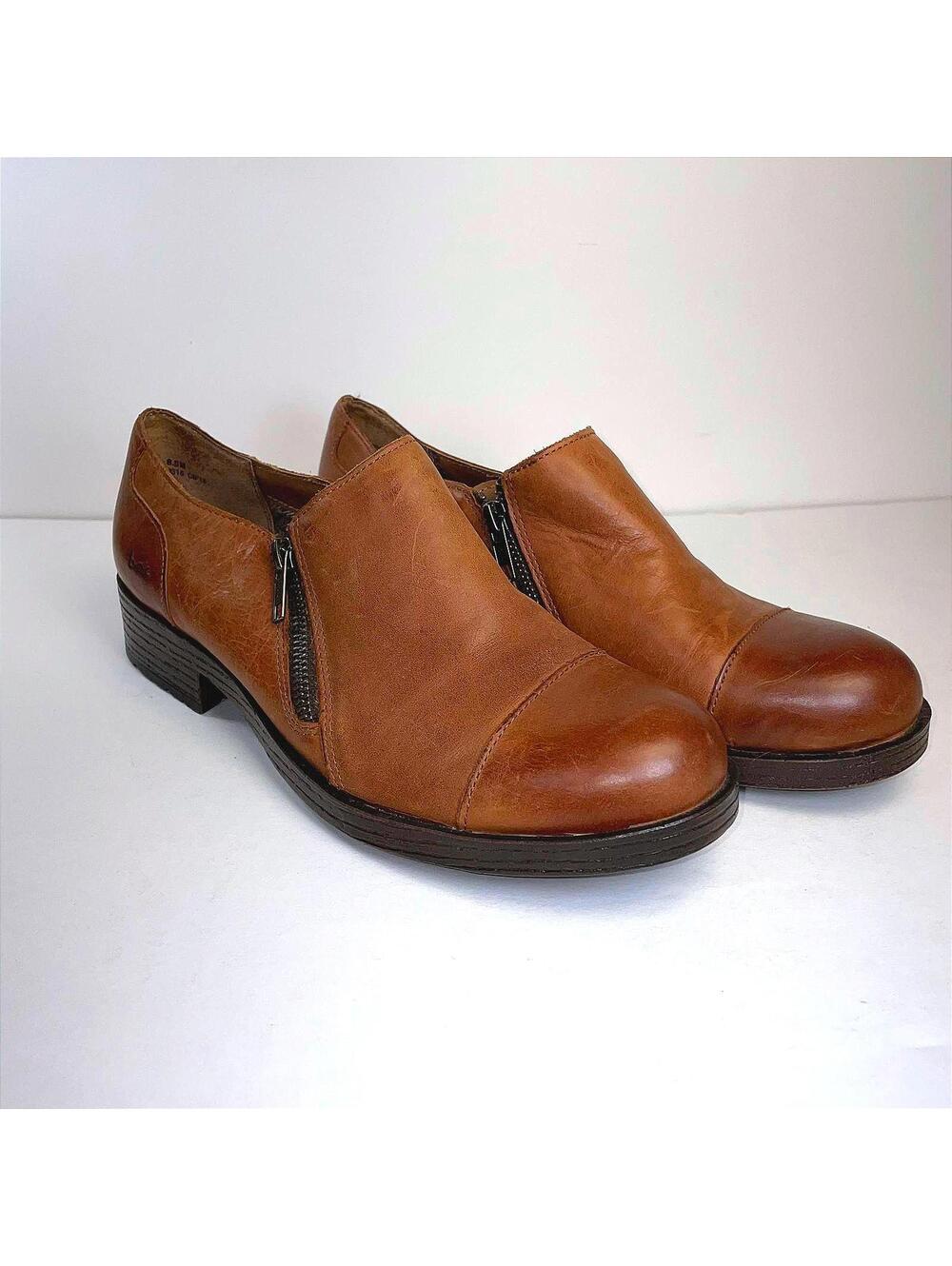 B.O.C Born Brown Leather Double Zip Preppy Cottage Cap Toe Bootie Size 8.5